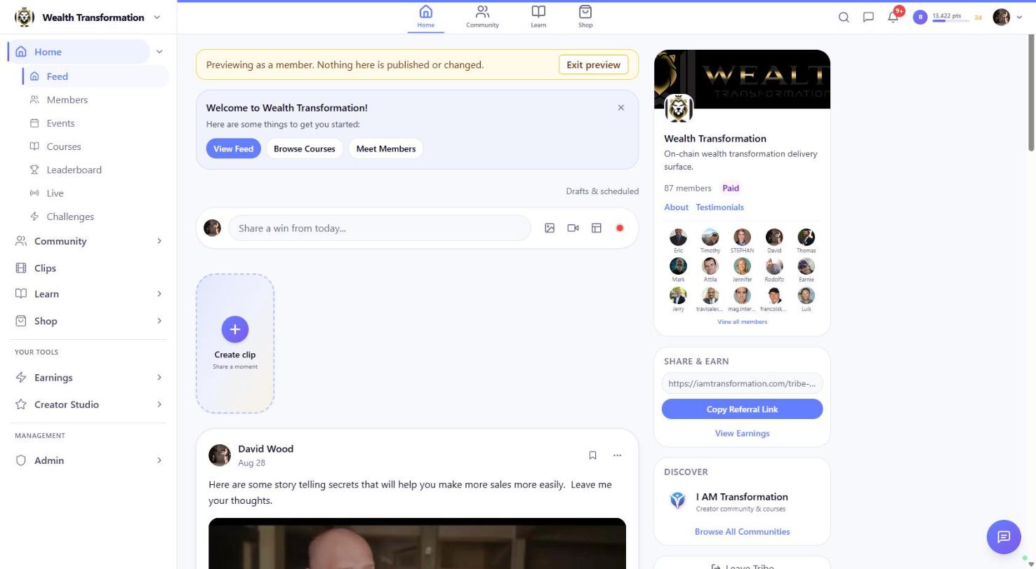 Previewing a community as a member, with nothing published or changed
